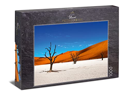 Ulmer Puzzleschmiede - Puzzle „Wüstenbäume“ - Eindrucksvolles 1000 Teile Puzzlemotiv aus Namibia – EIN farbintensives Afrika-Puzzle - Puzzle-Qualität Made in Germany von Ulmer Puzzleschmiede