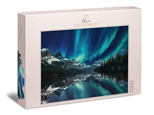 Ulmer Puzzleschmiede - Puzzle „Zauberhaftes Kanada“ - Klassisches 1000 Teile Natur-Puzzle - Beindruckendes Nacht-Motiv aus dem hohen Norden Kanadas - Wilde Landschaft & spektakuläre Polarlichter von Ulmer Puzzleschmiede