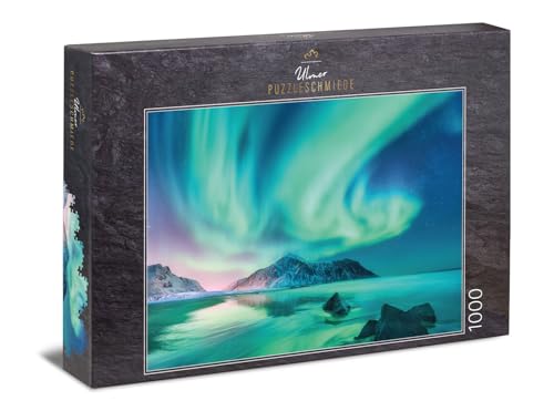 Ulmer Puzzleschmiede - Puzzle 1000 Teile Polarnacht - Eindrucksvolle Aurora Borealis in Nord-Skandinavien über dem Eismeer - Polarlichter-Puzzle mit Qualität Made in Germany von Ulmer Puzzleschmiede