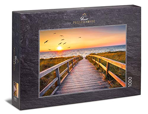 Ulmer Puzzleschmiede - Puzzle Abendstunde auf Sylt - klassisches 1000 Teile Puzzle - Nordsee-Motiv mit Sonnenuntergang über den Dünen am Strand von Sylt, Deutschland von Ulmer Puzzleschmiede