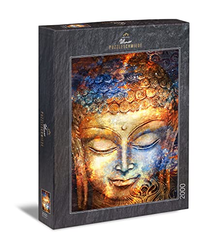 Ulmer Puzzleschmiede - Buddha 2000 Teile Puzzle - Kunst-Puzzle mit Buddhismus-Motiv - Der Buddha-Kopf als Aquarell-Gemälde von Ulmer Puzzleschmiede