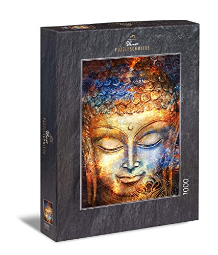 Ulmer Puzzleschmiede - Puzzle Buddha - klassisches 1000 Teile Puzzle - Made in Germany - Buddha-Kopf als Aquarell-Gemälde, Buddhismus-Motiv als Puzzle von Ulmer Puzzleschmiede