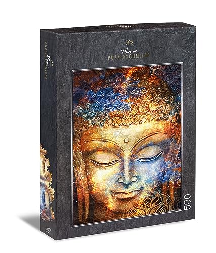 Ulmer Puzzleschmiede - Puzzle Buddha - klassisches 500 Teile Puzzle - Kunst-Puzzle mit Buddhismus-Motiv - der Buddha-Kopf als Aquarell-Gemälde von Ulmer Puzzleschmiede