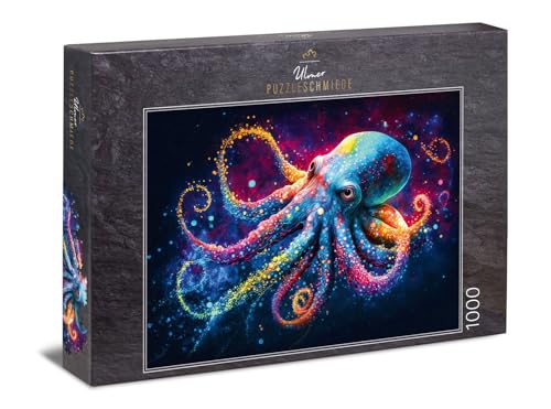 Ulmer Puzzleschmiede - Puzzlemotiv „Tentakel-Spektakel“ - das kunterbunte Kraken-Puzzle mit 1000 Teilen - Die farbenfrohen Oktopus-Tentakel Laden zum Puzzeln EIN - originelles Puzzle Made in Germany von Ulmer Puzzleschmiede