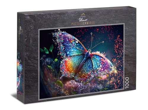Ulmer Puzzleschmiede - Schmetterling-Puzzle Morgentau - 1000 Teile Puzzle mit filigran schillernden Konturen - Fantasievoller Schmetterling - Qualität Made in Germany von Ulmer Puzzleschmiede