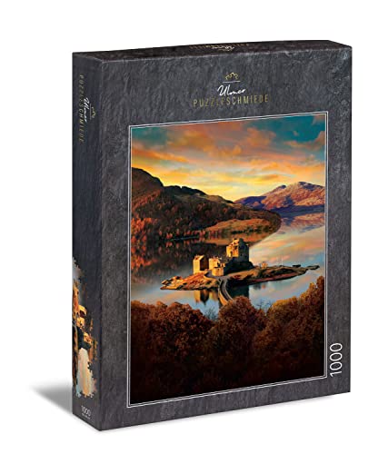 Ulmer Puzzleschmiede - Schottland-Puzzle 1000 Teile „Eilean Donan Castle“ - Malerisches Puzzle-Motiv mit der historischen Burg in den schottischen Highlands von Ulmer Puzzleschmiede