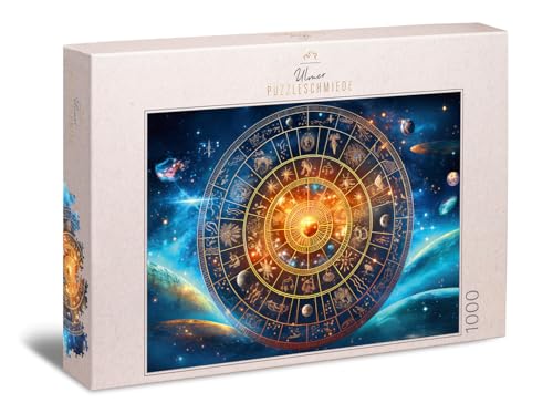 Ulmer Puzzleschmiede - Sternzeichen-Puzzle Zodiac - detailreiches Tierkreiszeichen-Motiv mit den Abschnitten um die Sonnenbahn - Astrologie Puzzle mit 1000 Teilen, Qualität Made in Germany von Ulmer Puzzleschmiede