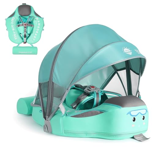 Mambobaby Schwimmer, nicht aufblasbar, mit Baldachin, solider Säuglingspool mit Baldachin, LSF 50+, Schwimmring mit Schwanz und verstellbarem Sicherheitssitz (Babygrün) von Ultibe