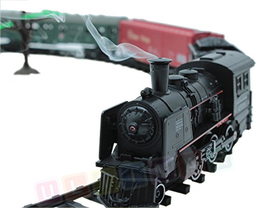 BSD Eisenbahn elektrisch Set - Dampflokomotive, 4 Wagen, Sound, Licht und Rauch - Elektrische Lokomotive - 25 Teile, Mehrfarbig von BSD