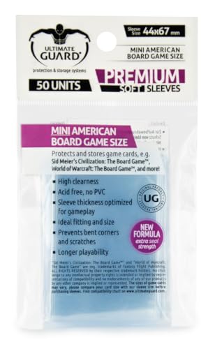 Ultimate Guard UGD010280 Premium Soft Sleeves für Brettspielkarten Mini American Kartenhüllen, Transparent von Ultimate Guard