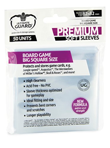 Ultimate Guard UGD010288 Premium Soft Sleeves für Brettspielkarten Quadratisch Groß Kartenhüllen, Transparent von Ultimate Guard