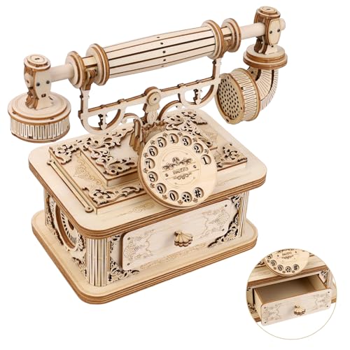 Ultino 3D Puzzle Modellbausatz Erwachsene, 3D Puzzle Holzpuzzle Bausatz Bastelset Erwachsene, Retro-Telefon Holz Bastelset Dekoration -Liebhaber Geburtstagsgeschenk von Ultino