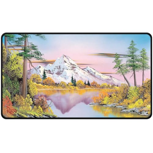 Ultra PRO - Bob Ross Mighty Mountain Lake Black Stitched Playmat, Premium playmat, Stitched Edge playmat, Gaming Accessories, Autumn Scenery, Mountain Lake Art, Tabletop Accessories, Gaming Setup von Ultra Pro