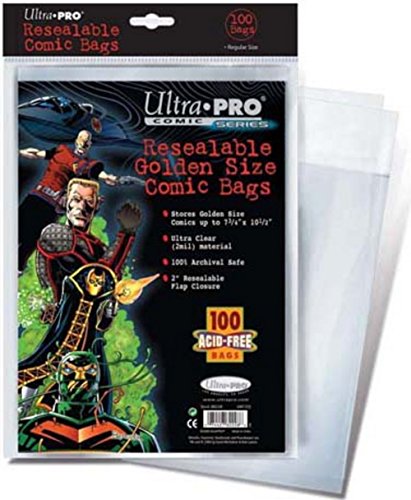 Ultra Pro up82228 Pro Golden Wiederverschließbare Comic-Taschen, 19,7 x 26,7 cm von Ultra Pro