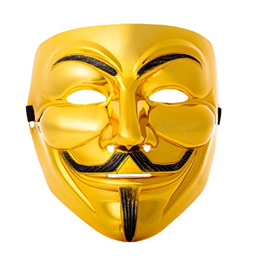 Ultra 1 Gold Erwachsene Guy Fawkes Maske Hacker Anonymous Halloween Verkleidung Erwachsene Kinder Kostüm Spielen Anon Maske Verkleidung Erwachsene Kinder Gesichtsmaske Kostüm Party Requisiten von UltraByEasyPeasyStore