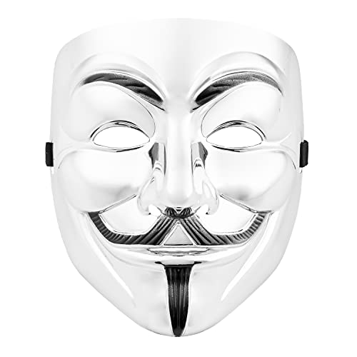 Ultra 1 Silber Erwachsene Guy Fawkes Maske Hacker Anonymous Halloween Verkleidung Erwachsene Kinder Kostüm Spielen Anon Maske Verkleidung Erwachsene Kinder Gesichtsmaske Kostüm Party Requisiten von UltraByEasyPeasyStore
