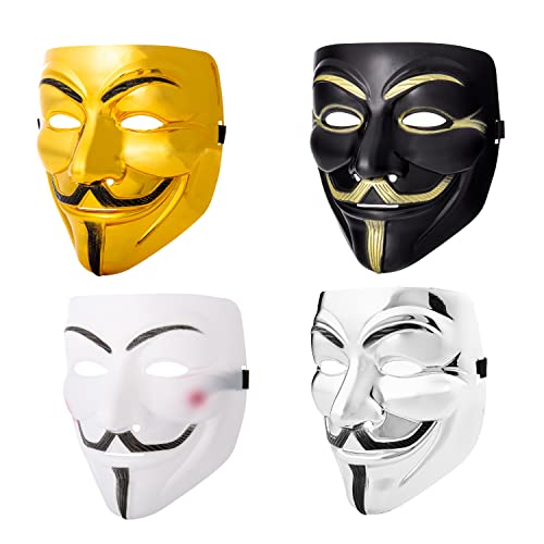 Ultra 1 Weiß 1 Schwarz 1 Gold 1 Silber Erwachsene Guy Fawkes Maske Hacker Anonymous Halloween Verkleidung Erwachsene Kinder Kostüm Spielen Anon Maske Verkleidung Erwachsene Kinder Gesichtsmaske von UltraByEasyPeasyStore
