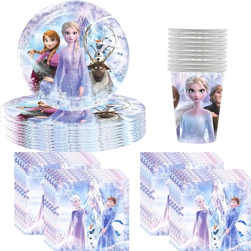 Umbrean Frozen Elsa Party Geschirr Deko für 10 Personen, Inklusive Kuchenteller, Tassen, und Servietten, für Geburtstagsparty Dekoration für Jungen von Umbrean