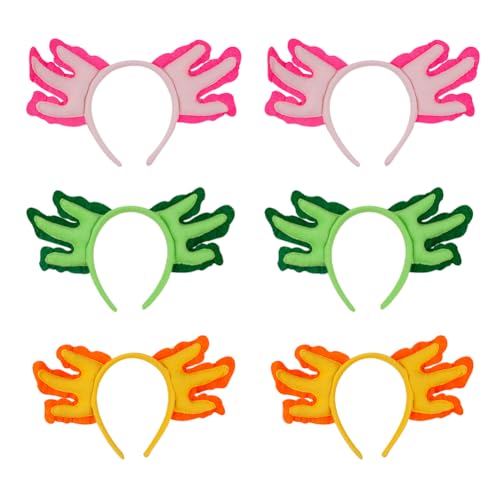 Umibow Axolotl-Stirnbänder, Axolotl-Ohr-Haarreifen, Kopfschmuck, Tier-Stirnband, Axolotl, Partyzubehör für Halloween, Cosplay (Orange, Grün, Rosa), 6 Stück von Umibow