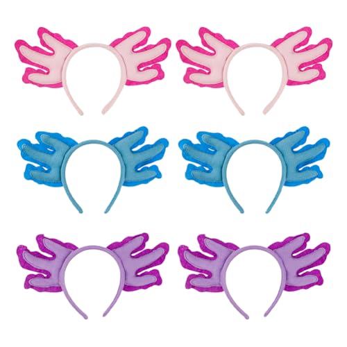 Umibow Axolotl-Stirnbänder, Axolotl-Ohr-Haarreifen, Kopfschmuck, Tier-Stirnband, Axolotl, Partyzubehör für Halloween, Cosplay (Rosarot, Blau, Violett), 6 Stück von Umibow