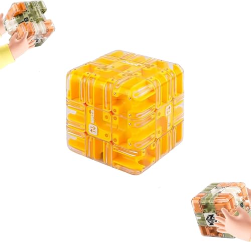 Large Labyrinth 3D Puzzles Maze Cube, 2-in-1 Kugellabyrinth Zauberwürfel Spielzeug, 3D Labyrinth Spiel Puzzle Spiel, Interaktives Würfel Labyrinthspiel, Lernspielzeug Geschenk (Gelb) von Umikk
