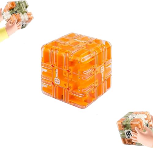Large Labyrinth 3D Puzzles Maze Cube, 2-in-1 Kugellabyrinth Zauberwürfel Spielzeug, 3D Labyrinth Spiel Puzzle Spiel, Interaktives Würfel Labyrinthspiel, Lernspielzeug Geschenk (Orange) von Umikk