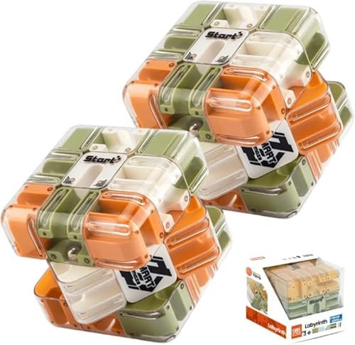Large Labyrinth 3D Puzzles Maze Cube, 2-in-1 Kugellabyrinth Zauberwürfel Spielzeug, 3D Labyrinth Spiel Puzzle Spiel, Interaktives Würfel Labyrinthspiel, Lernspielzeug Geschenk (Orange-Grün*2) von Umikk
