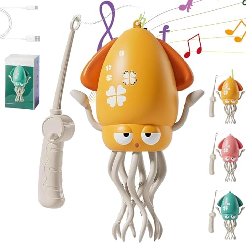 Umikk Electric Dancing Octopus Toy, Magische Tanzende Krake Spielzeug Krake, Tanzenden Oktopus Baby Spielzeug mit LED-Lichtern und Musik, Automatisch Hindernisvermeidung,Geschenk (Gelb (Angelrute)) von Umikk