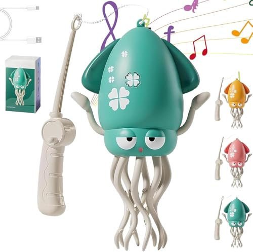 Umikk Electric Dancing Octopus Toy, Magische Tanzende Krake Spielzeug Krake, Tanzenden Oktopus Baby Spielzeug mit LED-Lichtern und Musik, Automatisch Hindernisvermeidung,Geschenk (Grün (Angelrute)) von Umikk
