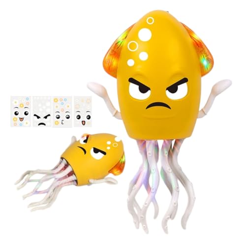 Umikk Electric Dancing Octopus Toy,Magische Tanzende Krake Spielzeug Krake,Tanzenden Oktopus Baby Spielzeug mit LED-Lichtern und Musik, Automatisch Hindernisvermeidung (Gelb (mit DIY-Ausdruck)) von Umikk