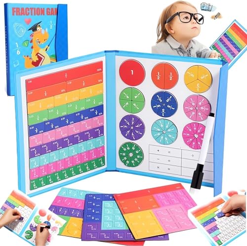 Umikk Magnetischer Bruchscheiben, Bruchrechnen Spiel, Bruchrechnen Montessori-Material 102pc Bruchscheiben-Demonstrator, Magnetische Bruchfliesen und Bruchkreise für Kinder (Dinosaurierbaby) von Umikk