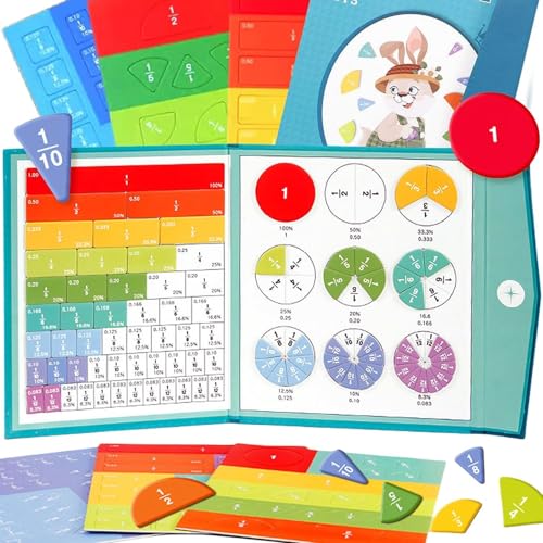 Umikk Magnetischer Bruchscheiben, Bruchrechnen Spiel, Bruchrechnen Montessori-Material 102pc Bruchscheiben-Demonstrator, Magnetische Bruchfliesen und Bruchkreise für Kinder (Kaninchenbaby) von Umikk