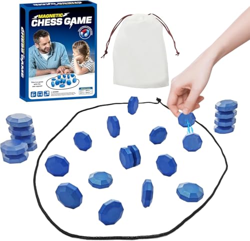 Umikk Magnetisches Schachspiel, Magnetspiel mit Schnur, Tragbares Schach Magnetisch Magnetisches Spiel, lustiges Tabletop-Mehrspieler-Schachspiel, für Familientreffen (Blau) von Umikk