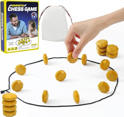 Umikk Magnetisches Schachspiel, Magnetspiel mit Schnur, Tragbares Schach Magnetisch Magnetisches Spiel, lustiges Tabletop-Mehrspieler-Schachspiel, für Familientreffen (Gold) von Umikk