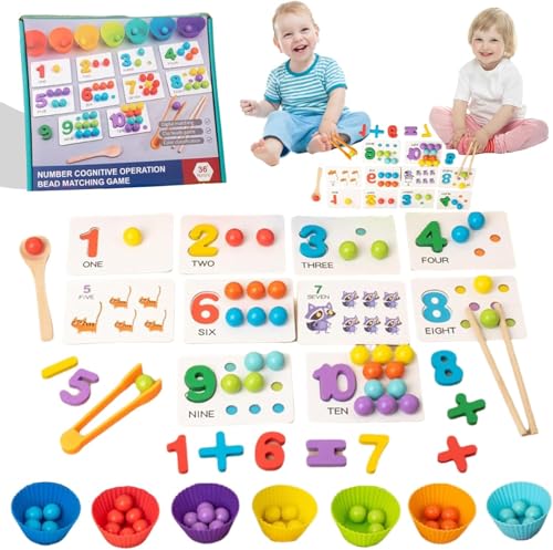 Umikk Montessori Arithmetic Math Toy Set, Silicone Digital Learning with Beads, Essstäbchen & Löffel, Lern ​​Aktivitäten Spielzeug Pädagogisches Früh, Bildungsfrüh von Umikk