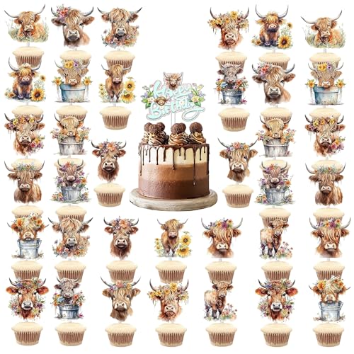 Tortenaufsatz, Motiv: Hochlandkuh, 37 Stück, schottisches Hochlandkuh, Geburtstag, Babyparty, Cupcake-Topper, niedliche Hochlandkuh, Cupcake-Dekoration, Hochlandkuh, Rinder, Bauernhof Tortenaufsatz, Motiv: Hochlandkuh, 37 Stück, schottisches Hochlandkuh, Geburtstag, Babyparty, Cupcake-Topper, niedliche Hochlandkuh, Cupcake-Dekoration, Hochlandkuh, Rinder, Bauernhof von Umimiss