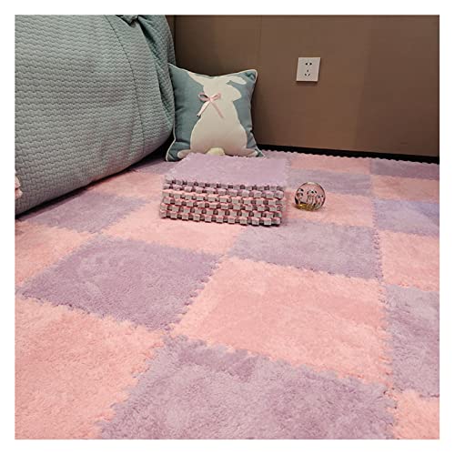 Umiup 10 Stück Plüsch-Schaumstoffmatte, ineinandergreifende Teppichfliesen, Puzzle-Spielmatte, Teppich für Erkerfenster, Tatami, Schlafzimmerboden, 30,5 x 30,5 cm, 6 mm dicker Schaumstoff, Rosa + Lila von Umiup