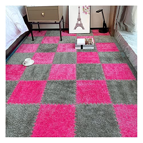 Umiup 10 Stück ineinandergreifende Plüsch-Schaumstoffmatte, weiche Teppiche, Bodenmatten, Puzzle-Teppich, Tatami-Matte zum Krabbeln, Spielen, Yoga, 30,5 x 30,5 cm, 6 mm dicker Schaumstoff, Grau + Rosa von Umiup