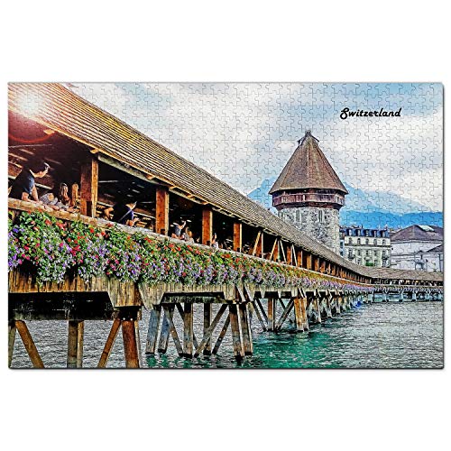 Schweiz Puzzle 1000 Teile Schweiz Luzern Kapelle Brücke Puzzle Spiel Artwork Reise Souvenir Holz von Umsufa
