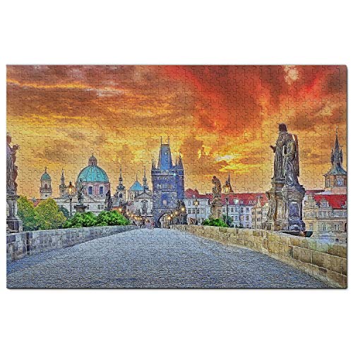 Tschechisches Puzzle 1000 Teile Tschechische Karlsbrücke Prag Puzzlespiel Kunstwerk Reise Souvenir Holz von Umsufa
