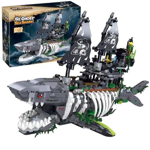 Geisterhai Pirate Schiff Bausteine Set, 1155 Teile Hai Piratenschiff Modell Spielzeug, Kreative Segelboot Bausteinsatz, Home Decor Model Geschenk für Kinder Erwachsene von Unativer