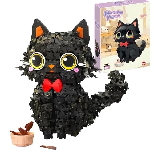 Katzen Baustein Set, 1651 Teile Schwarze Glückskatze Modellbausatz, Mini Tier Bricks Bauen Bauklötze Satz, Home und Zimmer Deko, Kreatives Geschenk für Kinder, Jugendliche und Erwachsene von Unativer