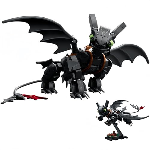 Night Black Ohnezahn Drache Baustein Bausatz, Drachen Bauspielzeug, Film Fiction Modell Spielzeug, MOC Tier Bausteine Kunst Dekoration, Geschenk für Kinder Teenager und Erwachsener, 408 Teile von Unativer