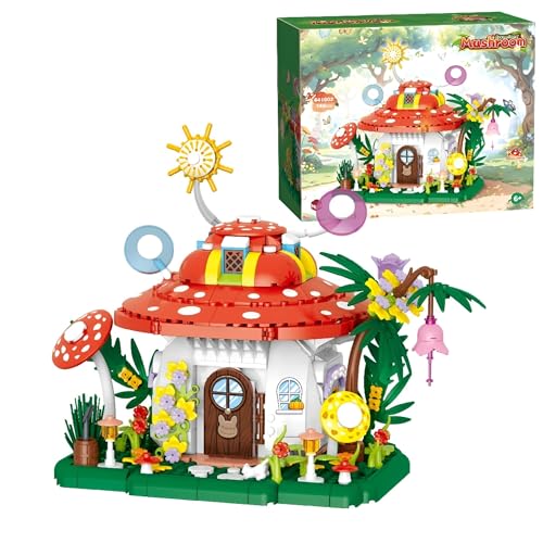 Pilzhaus Bausteine Bausatz, 745 Teile Kreativer Magischer Wald Pilzhaus Modellbausatz, MOC Hausbau Spielzeug Set, Waldhaus Pflanzen Bauspielzeug Bausatz, Geschenk für Kinder Erwachsene (641002) von Unativer
