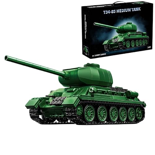 Technik Militär Panzer Bausteine Modell, 1263 Teile T34-85 Medium Tank Modell Spielzeug, WW2 Armee Klemmbausteine Tank Modellbausatz, Geschenk für Kinder Erwachsene, Kompatibel mit Großen Marken Technik Militär Panzer Bausteine Modell, 1263 Teile T34-85 Medium Tank Modell Spielzeug, WW2 Armee Klemmbausteine Tank Modellbausatz, Geschenk für Kinder Erwachsene, Kompatibel mit Großen Marken von Unativer