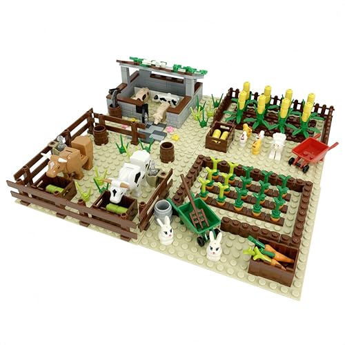 Unativer 4-in-1 Bauernhof Bausteine Bausatz, Stall, Schweinestall, Maisfeld & Karottenbeet Konstruktions Spielzeug für Kinder ab 6 Jahren, Lernspielzeug mit Tieren, Pflanzen & Zubehör von Unativer