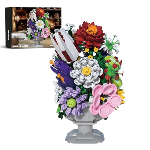 Unativer Blumenstrauß Bausatz, 1092 Teile Blume Botanical Collection Baukasten Spielzeug Büro Haus Dekoration, Valentinstag, Geburtstag, Muttertag, Weihnachten Geschenk für Kinder Erwachsene von Unativer