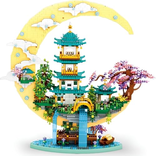 Unativer Guanghan Fairy Palace Bausteine Bausatz, 4288 Teile Mini-Steine Modellbausatz der Alten Chinesischen Mythologie mit Kirschblütenbaum für Erwachsene und Kinder ab 6 Jahren von Unativer