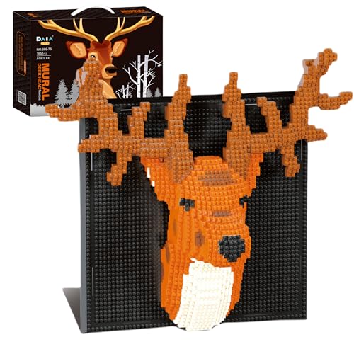 Unativer Hirschkopf Wandkunst Baustein-Set, Kreatives 3D-Puzzle Dekoratives Modell für Kinder und Erwachsene, Pädagogisches DIY-Bastelset für Zuhause, 1651 Teile von Unativer