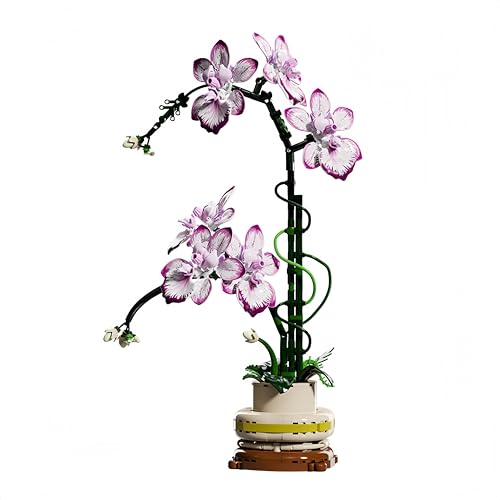 Unativer Lila Orchideen Bausteine Bausatz, 696 Teile Realistische Kunstblumen Spielzeug, DIY Botanisches Modellbauset für Erwachsene, Elegante Deko für Zuhause & Büro, Kreatives Geschenk für Frauen von Unativer